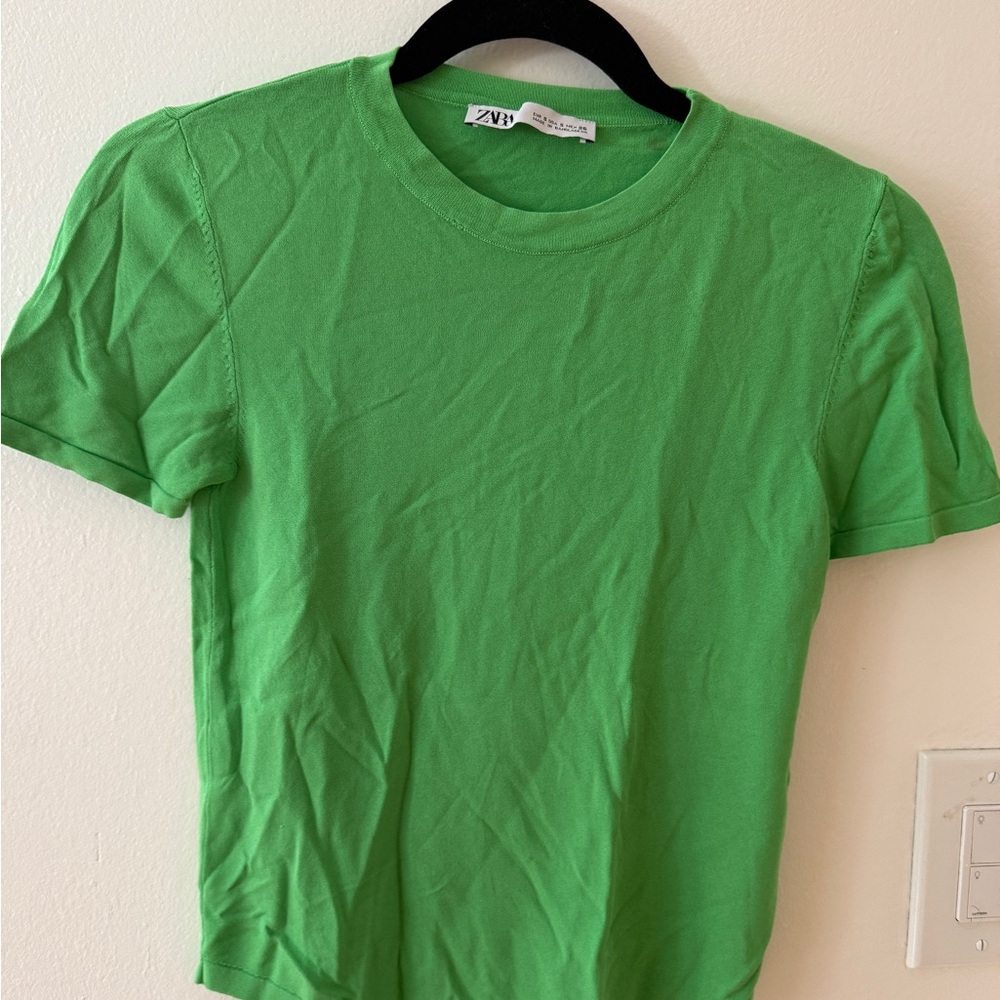 Zara Bright Green Short Sleeve Crew Neck Tee